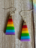 Bespattered Facade Rainbow Stripes Wood and Resin Dangly Earrings