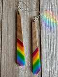 Bespattered Facade Rainbow Stripes Wood and Resin Dangly Earrings