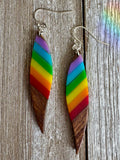 Bespattered Facade Rainbow Stripes Wood and Resin Dangly Earrings