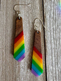 Bespattered Facade Rainbow Stripes Wood and Resin Dangly Earrings