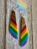 Bespattered Facade Rainbow Stripes Wood and Resin Dangly Earrings