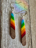 Bespattered Facade Rainbow Stripes Wood and Resin Dangly Earrings