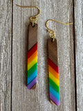 Bespattered Facade Rainbow Stripes Wood and Resin Dangly Earrings