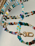 Rainbow Gemstone and Crystal Beaded ID Badge Lanyard / Crossbody Phone Strap / Bag Chain Purse Charm