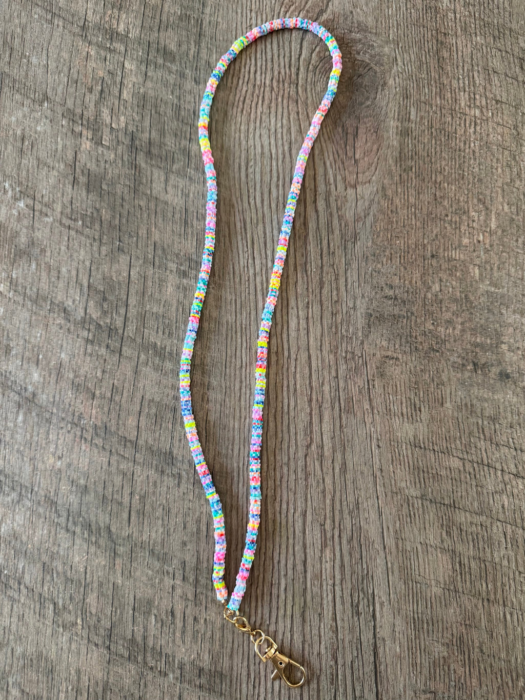 Neon Rainbow Soft Polymer Clay Beaded ID Badge Lanyard / Crossbody Phone Strap / Keychain