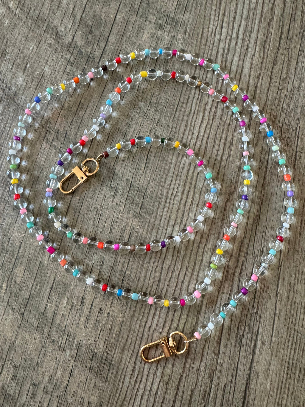 Rainbow and Glass Beaded ID Badge Lanyard / Crossbody Phone Strap / Bag Chain Purse Charm