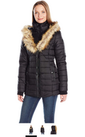 Noize Women's Ivy Large Faux Fur Collar Coat with Hood and Storm Cuffs, Black, M