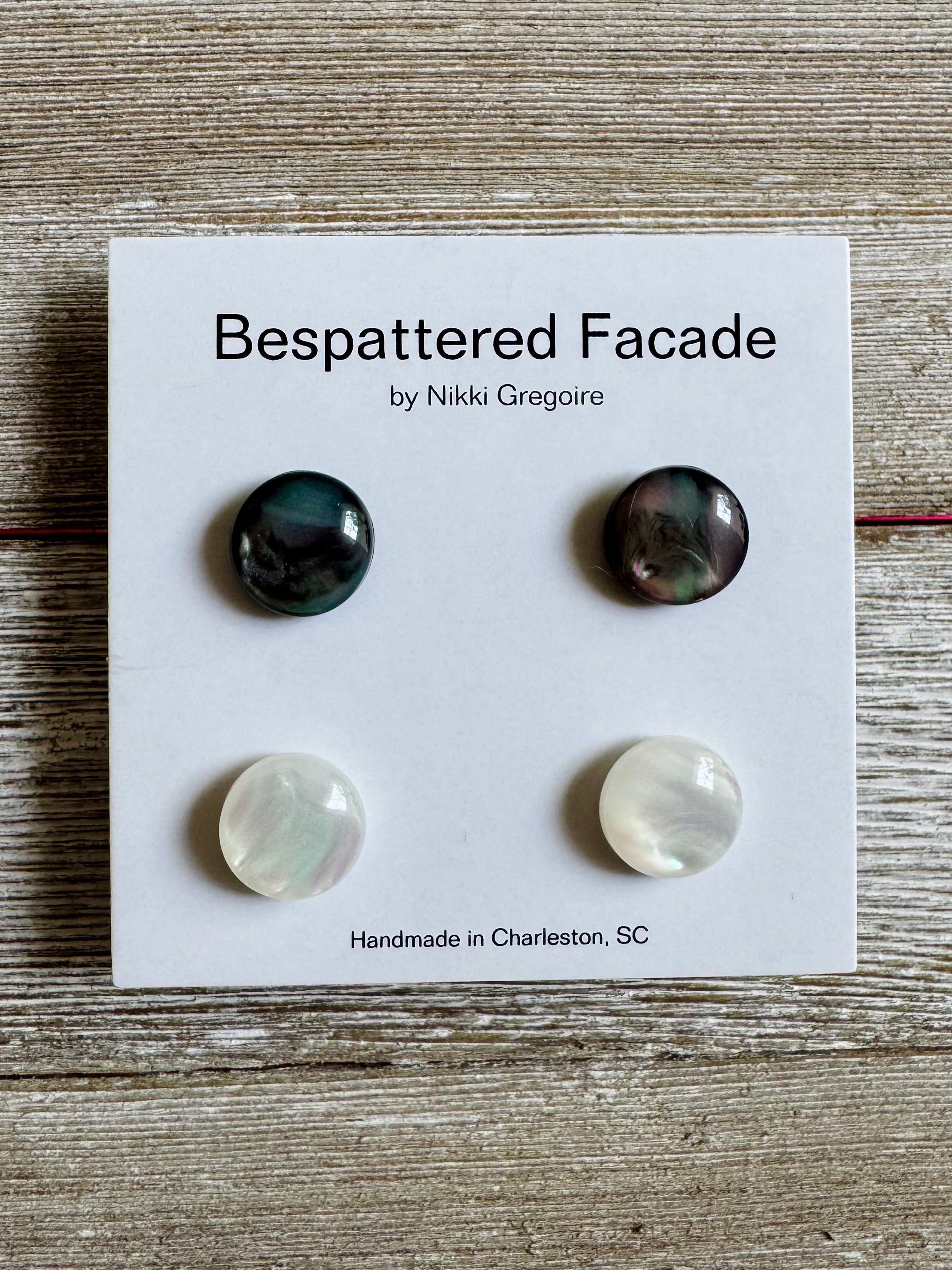 Pearl-Inspired Iridescent Black and White Stud Earrings