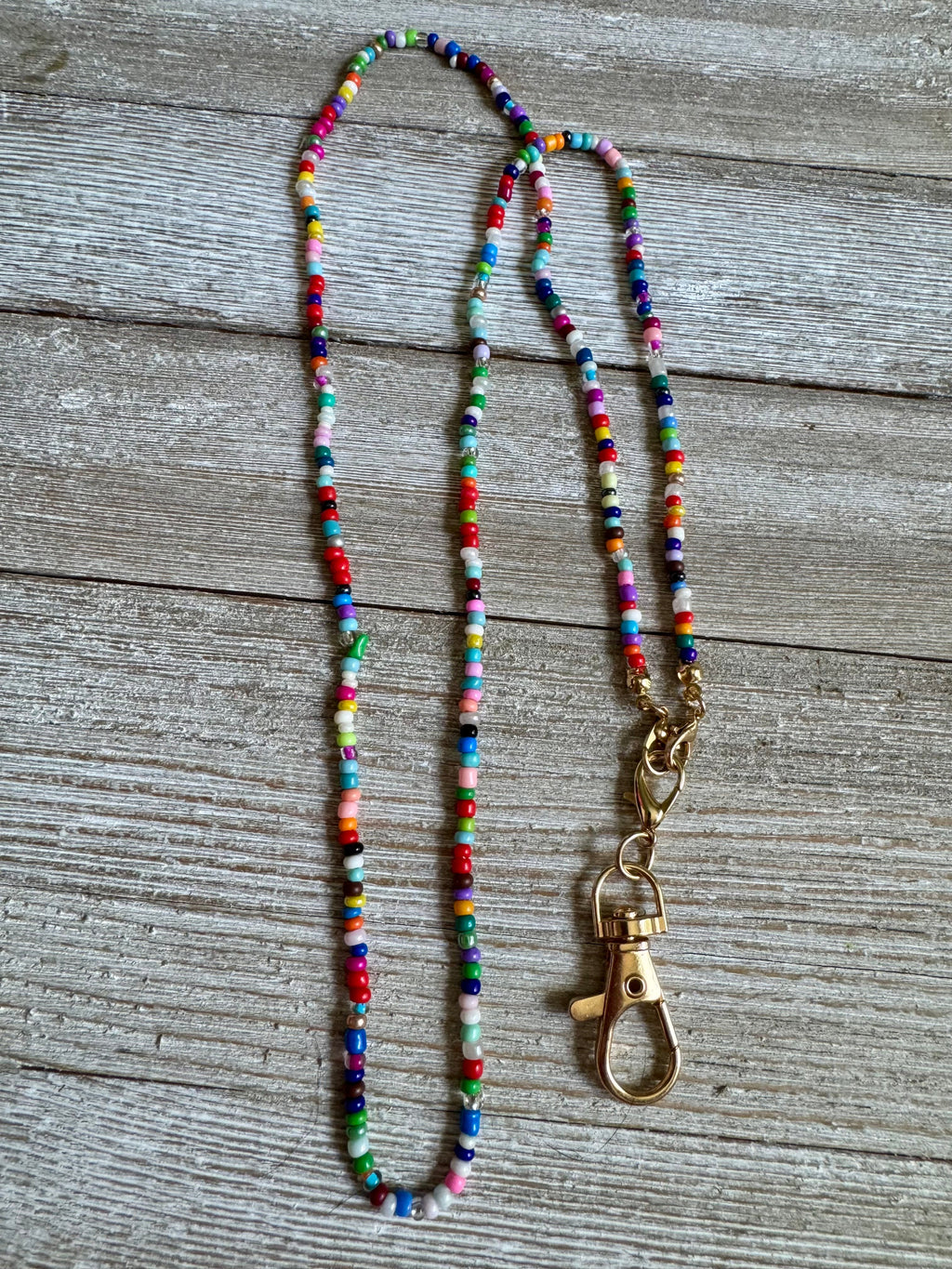 Rainbow Beaded ID Badge Lanyard / Bag Chain Purse Charm