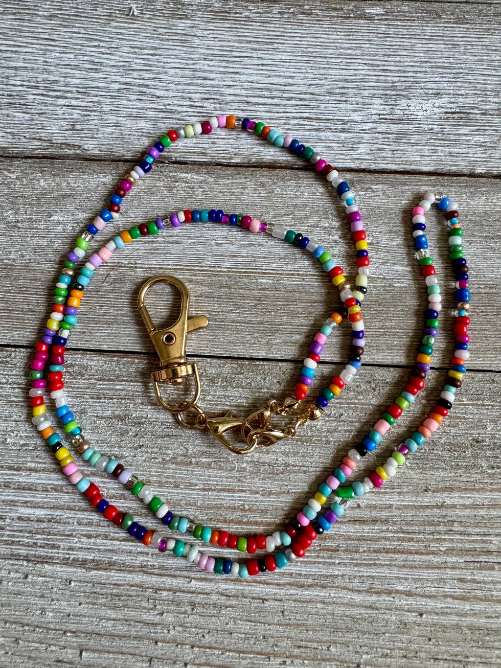 Rainbow Beaded ID Badge Lanyard / Bag Chain Purse Charm