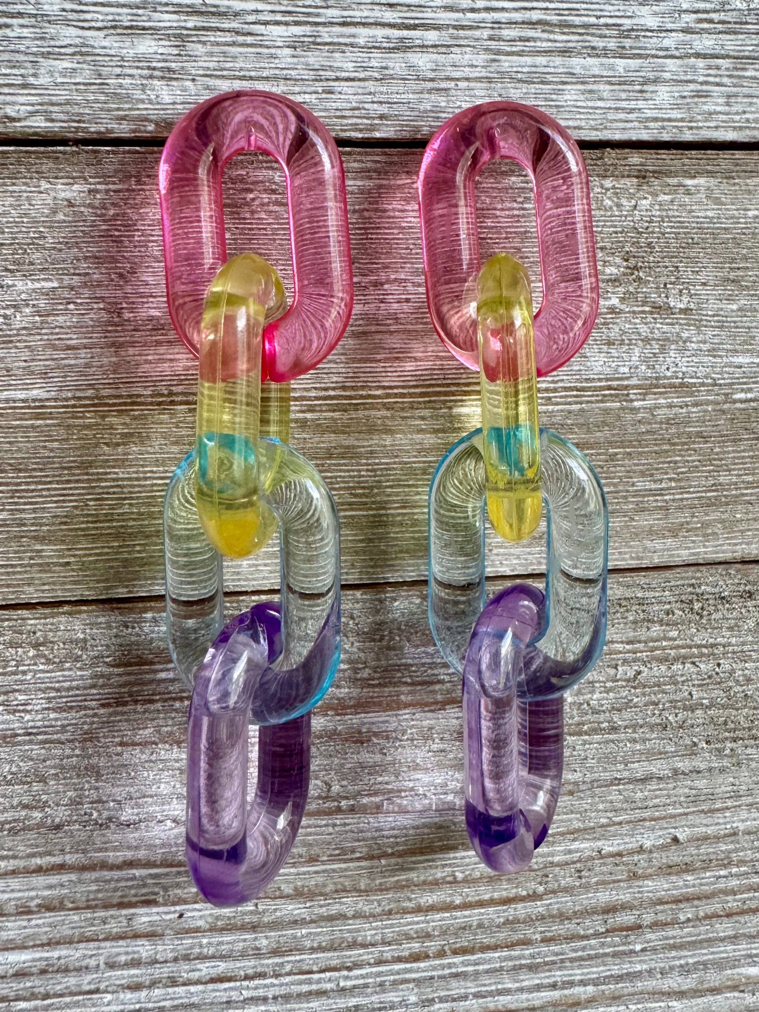 Rainbow Lovely Links Four-Link Dangly Earrings