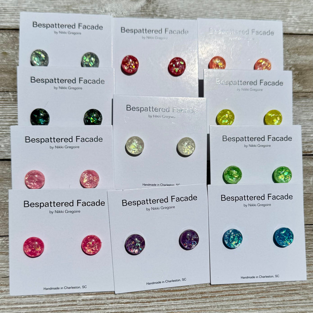 Bespattered Facade Color Buttons Colorful Holographic Stud Earrings