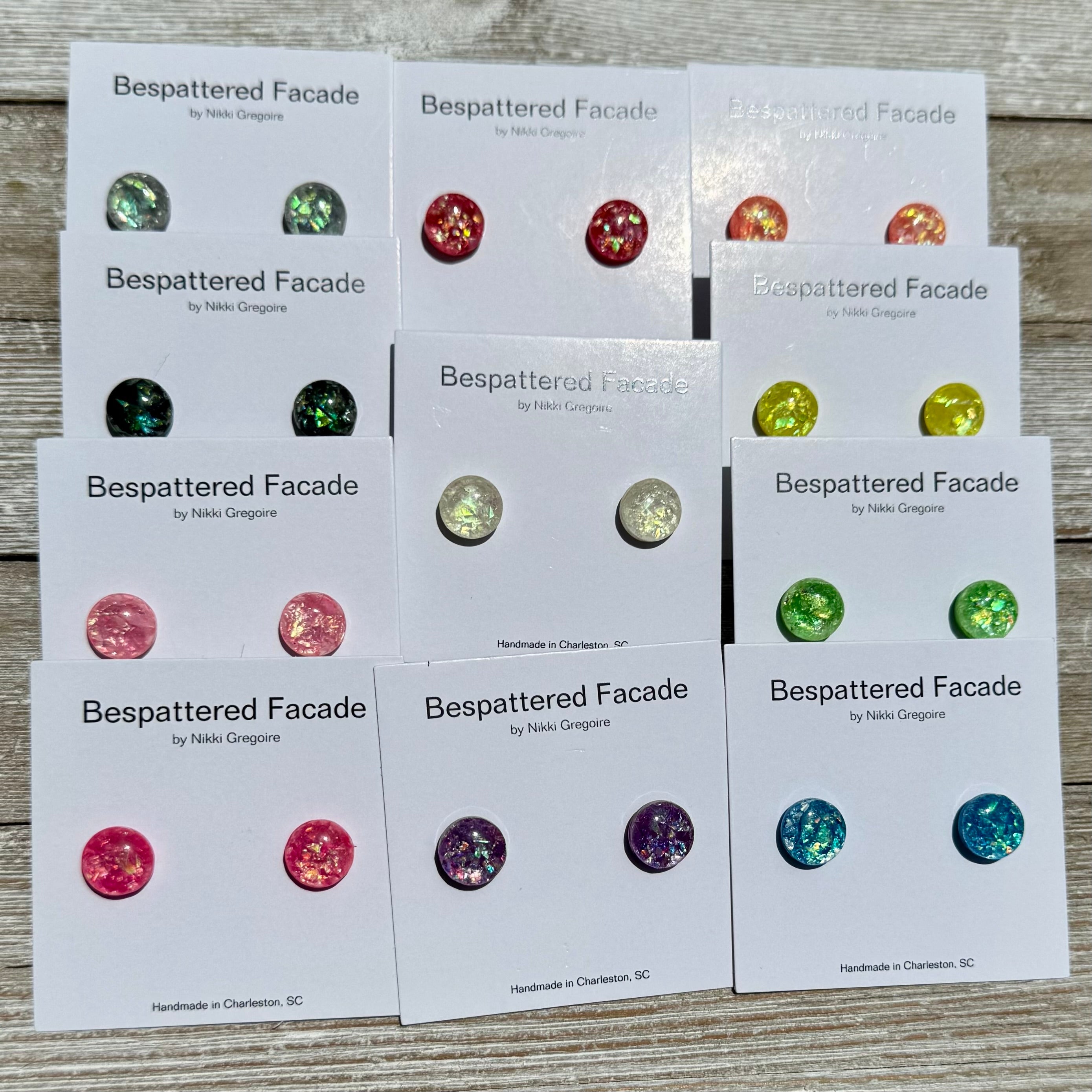 Bespattered Facade Color Buttons Colorful Holographic Stud Earrings