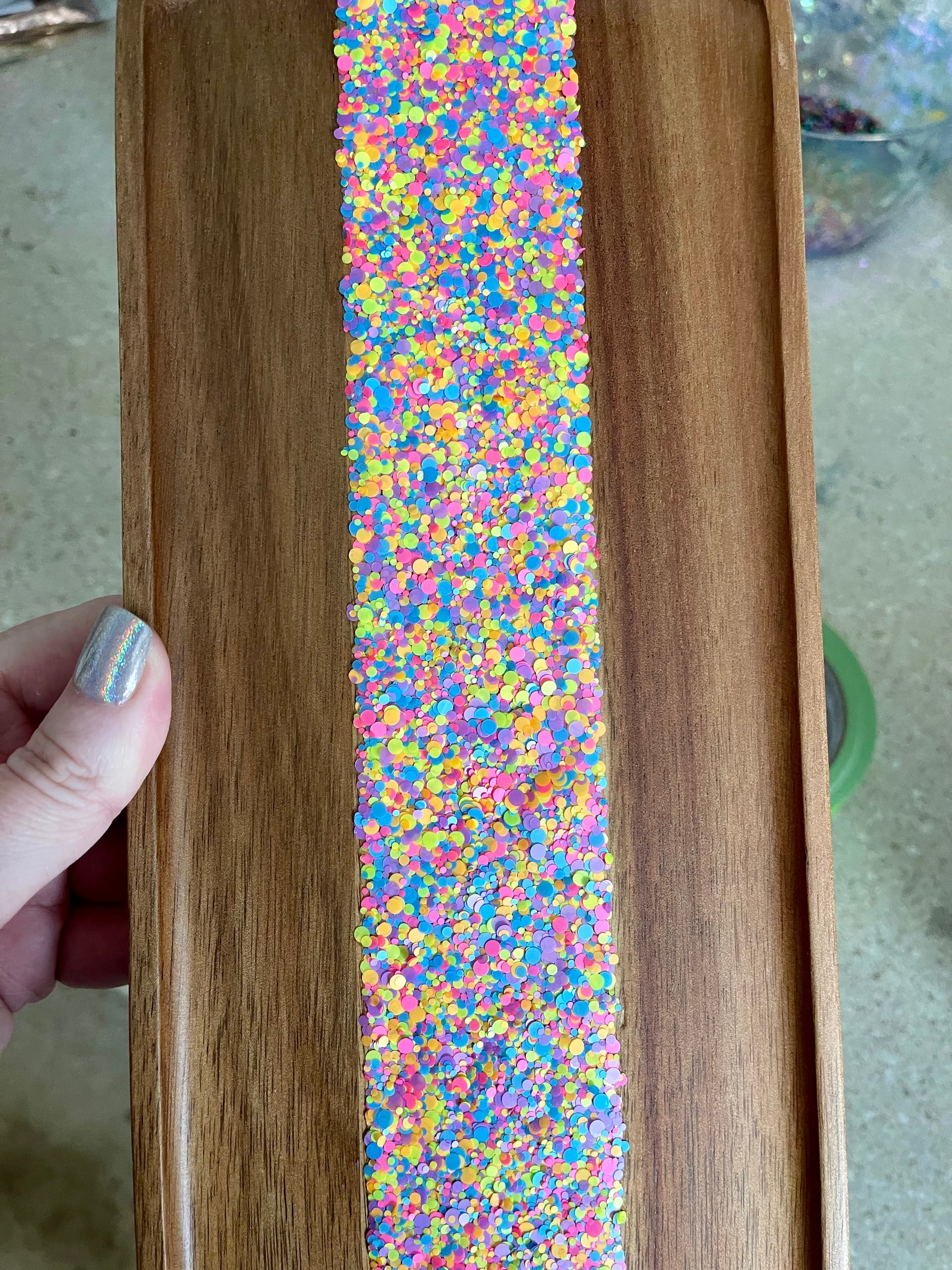 Neon Dots Small Rectangular Acacia Wood Tray
