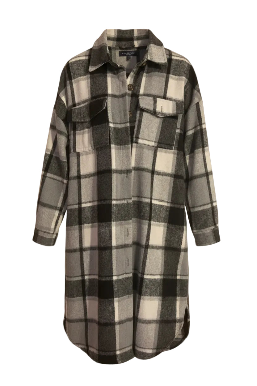 Plaid Flannel Shacket Jacket – Gray & Black