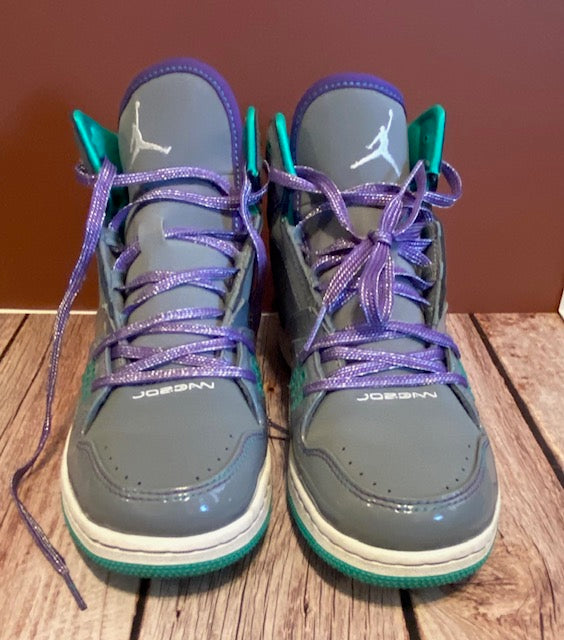 Nike Air Jordan 1 Flight Mid – Cool Grey, Teal & Purple Jumpman Sneakers