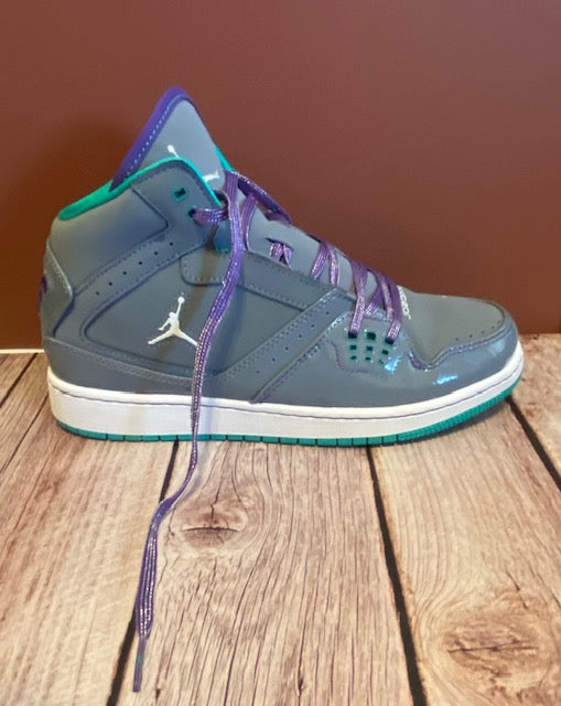 Nike Air Jordan 1 Flight Mid – Cool Grey, Teal & Purple Jumpman Sneakers