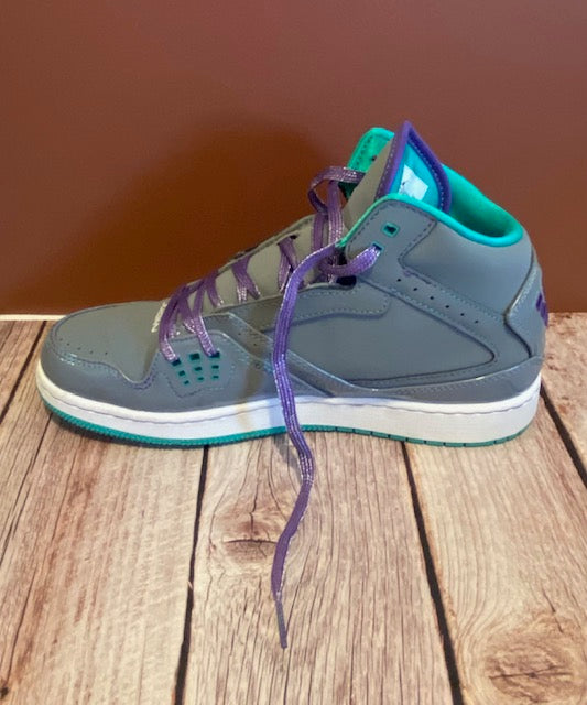 Nike Air Jordan 1 Flight Mid – Cool Grey, Teal & Purple Jumpman Sneakers