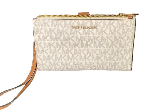 Michael Kors Jet Set Double Zip Wristlet Wallet – Vanilla MK Logo Print