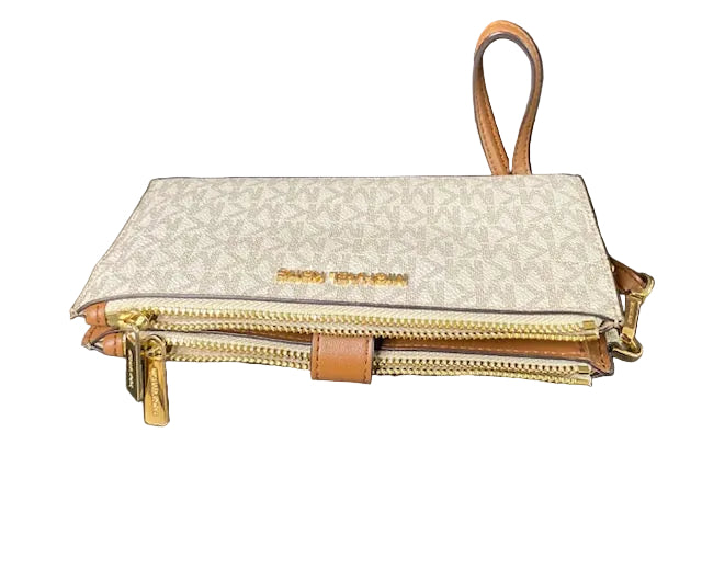 Michael Kors Jet Set Double Zip Wristlet Wallet – Vanilla MK Logo Print