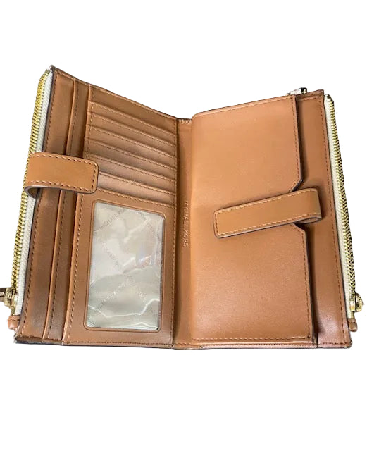 Michael Kors Jet Set Double Zip Wristlet Wallet – Vanilla MK Logo Print