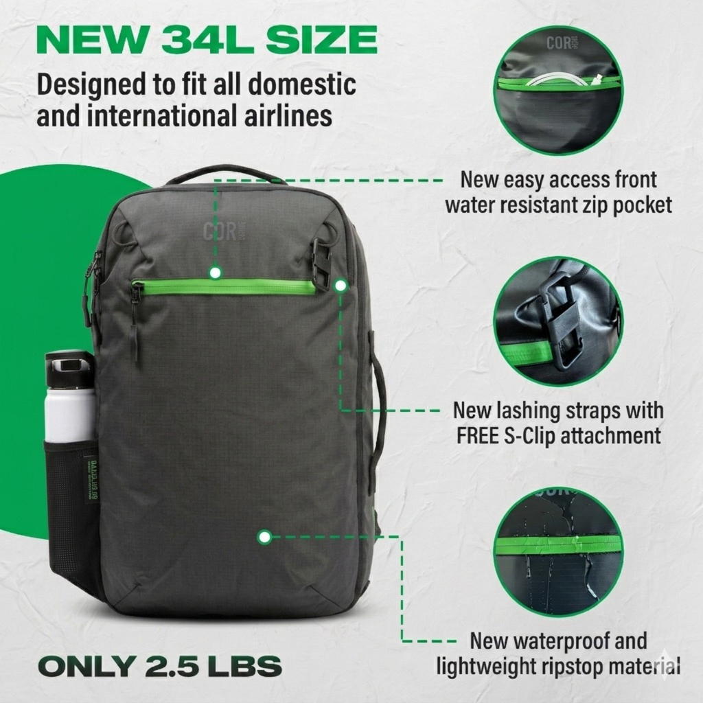 Island Hopper 2.0 Travel Backpack – New Matte Black | Lightweight Waterproof 28L & 34L