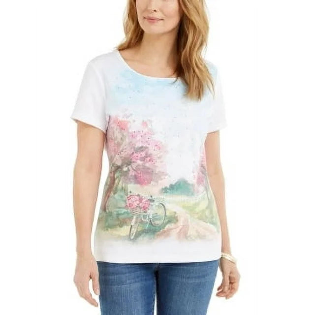 Karen Scott Embellished Scoop-Neck Top, Size Small