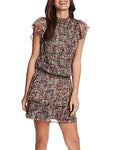 1. STATE Womens Black Floral Cap Sleeve Mock Mini Drop Waist Dress, Small