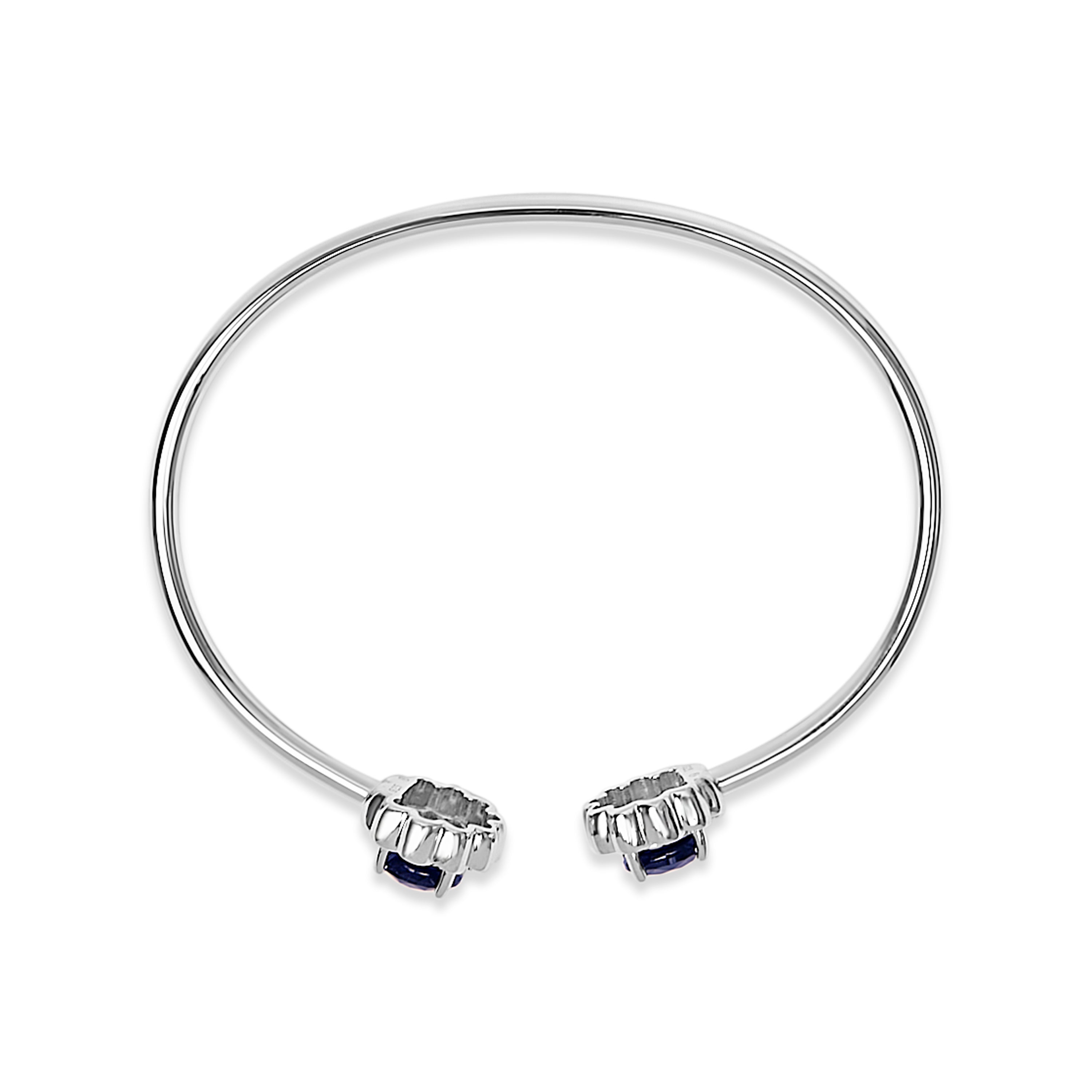 Sterling Silver Diamond Accent Created Blue Sapphire Floral Design Bangle Bracelet