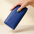 Large Zipper Wallet with Detachable Key Ring - Cobalt Blue