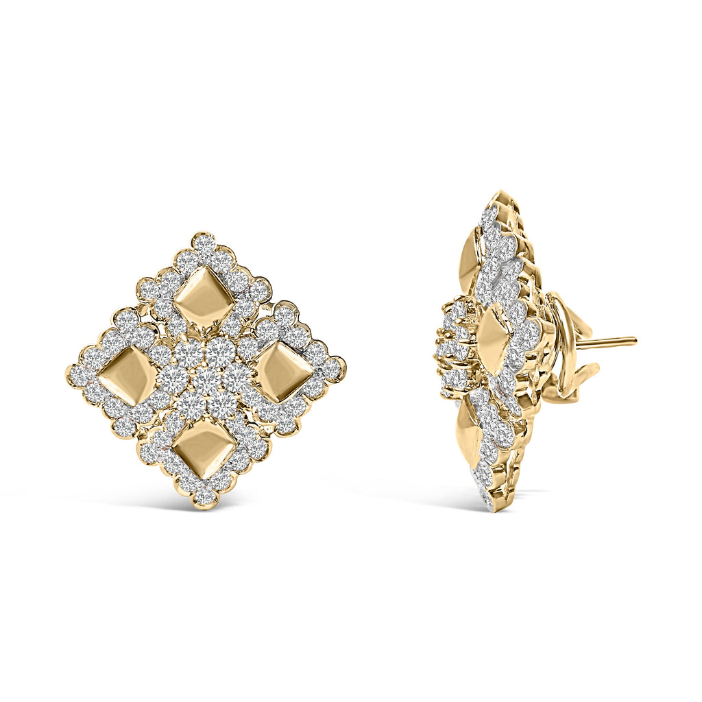 18K Yellow Gold Diamond 5 1/5 Cttw Geometric Cluster Stud Earrings