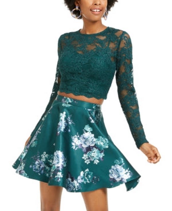 City Triangles Women's Green Glitter Floral Dress