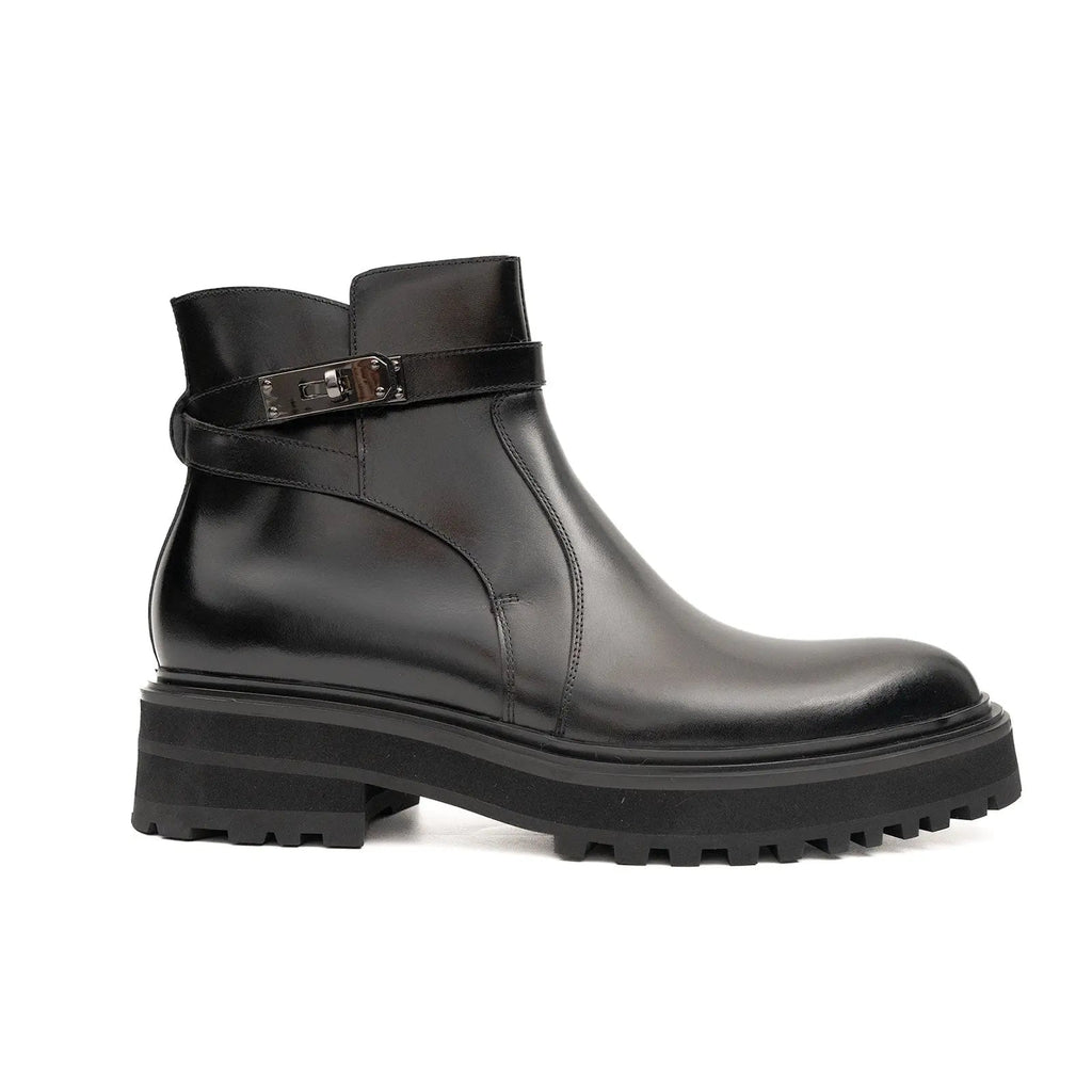 Men's Black Calfskin Buckle Chelsea Boots