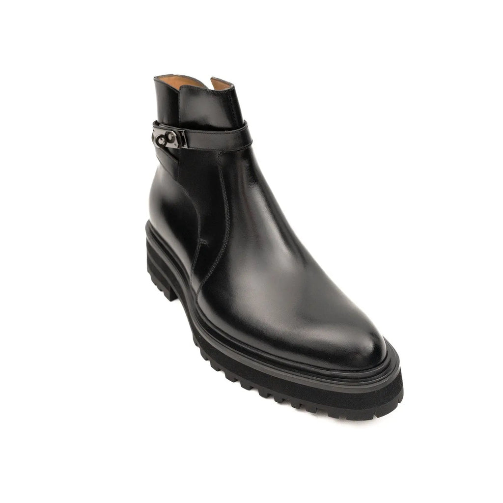 Men's Black Calfskin Buckle Chelsea Boots