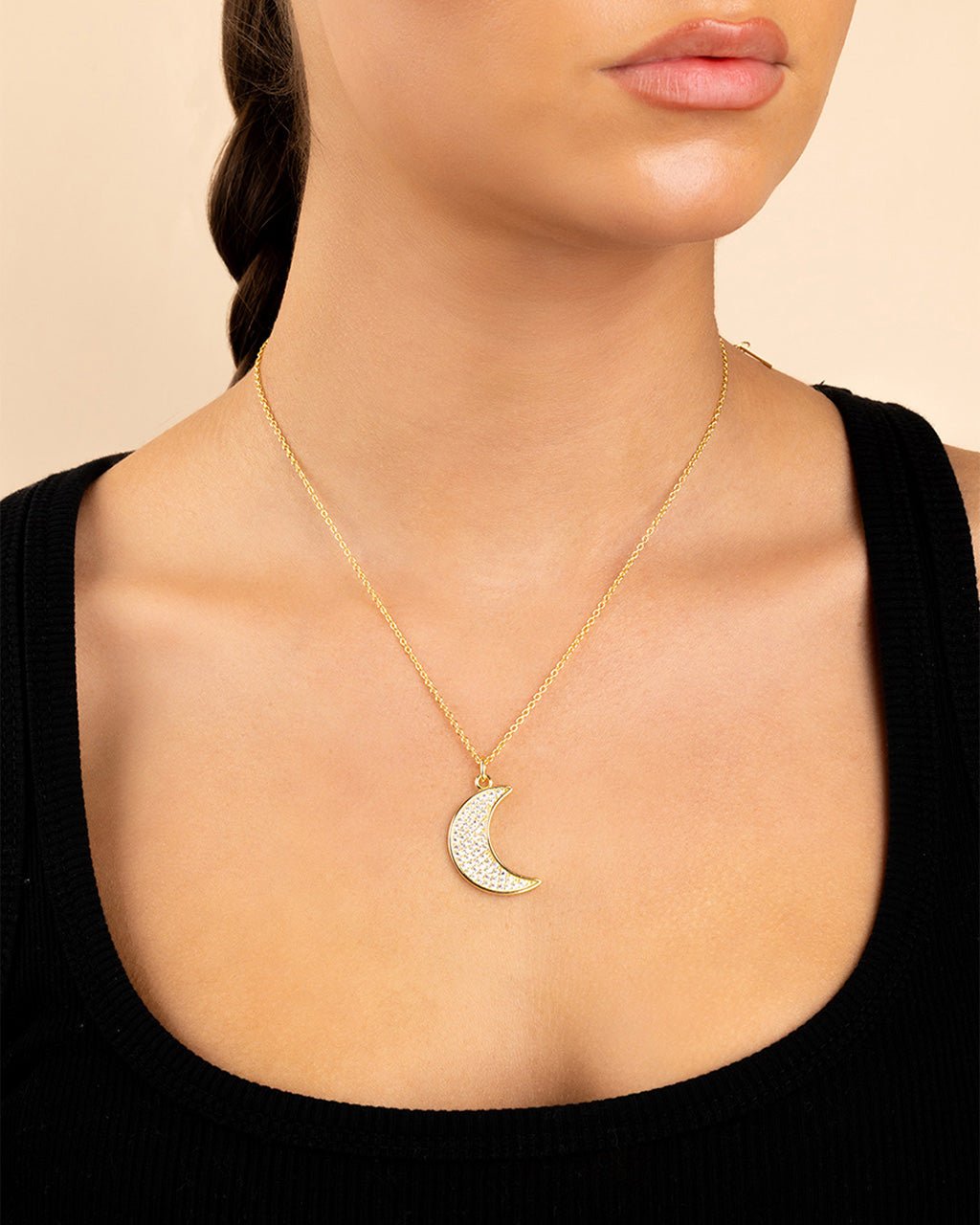 Pave CZ Moon Crescent Pendant