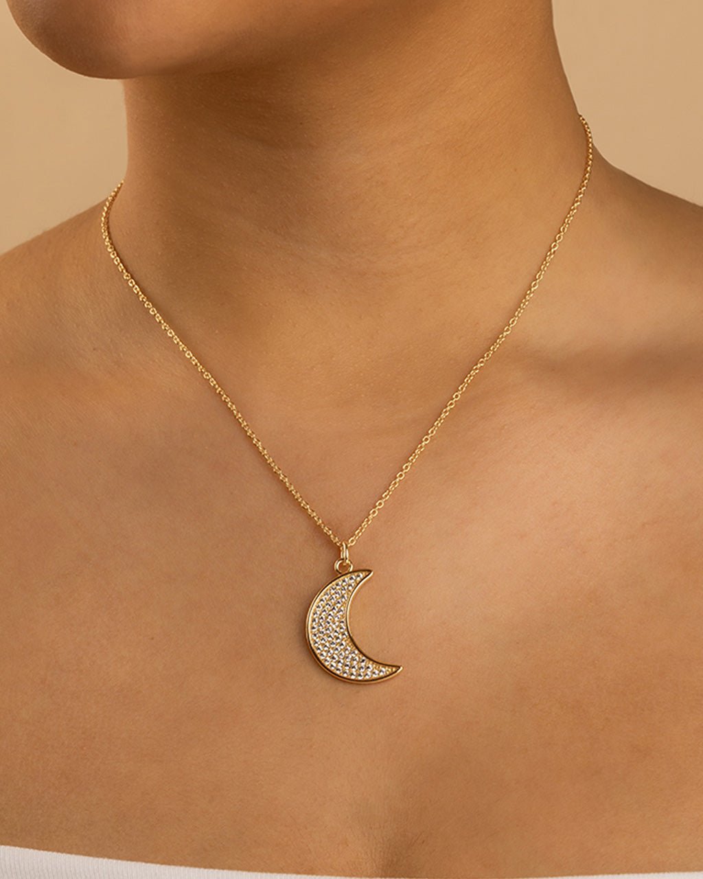 Pave CZ Moon Crescent Pendant