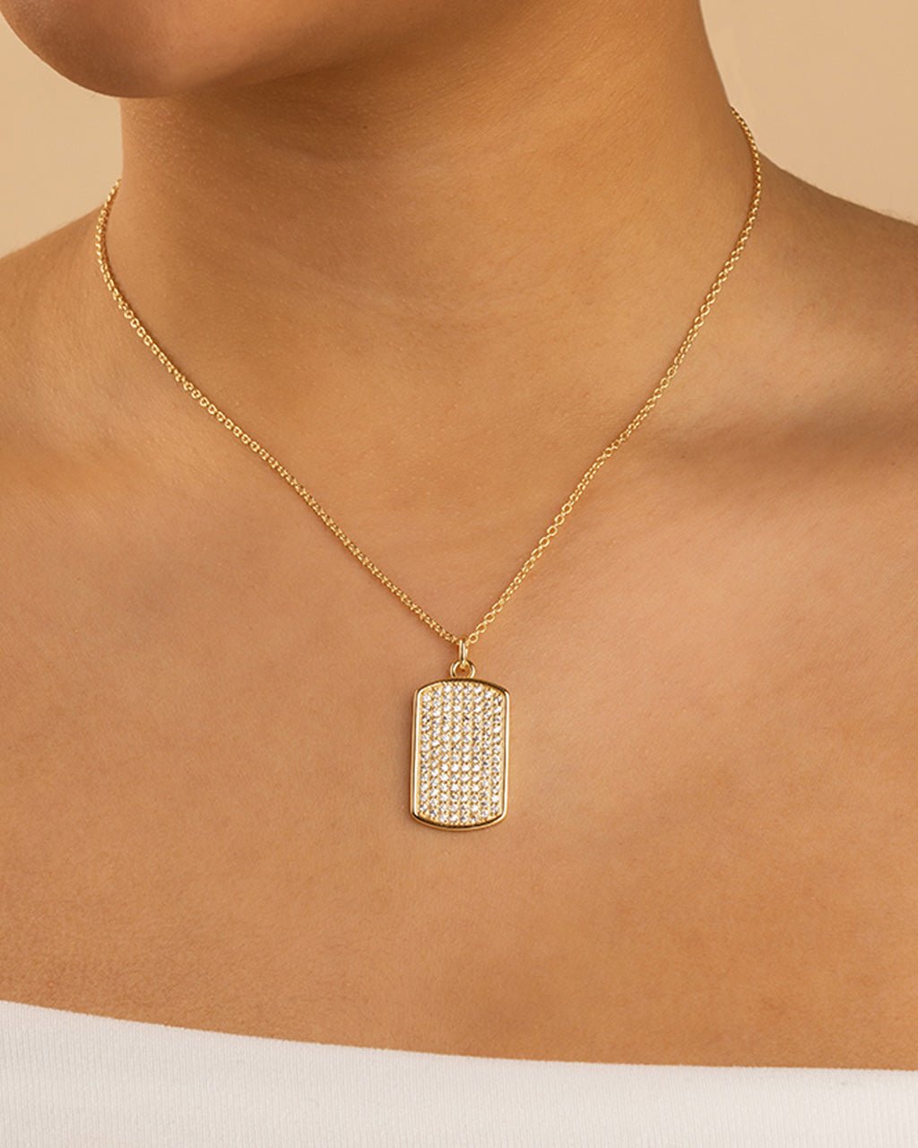 Pave CZ Rounded-edge Rectangle Pendant