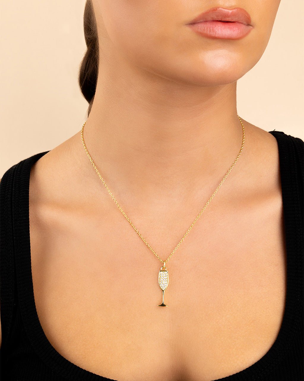 Pave CZ Champagne Flute Pendant