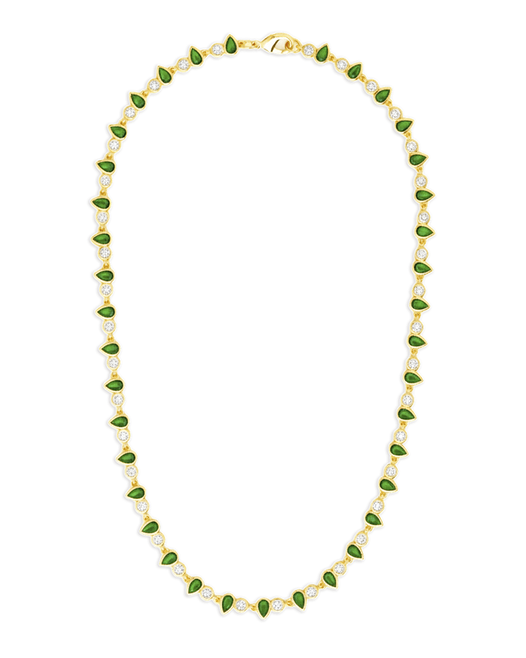 Emerald Pear & Round Cut Bezel CZ Tennis Necklace