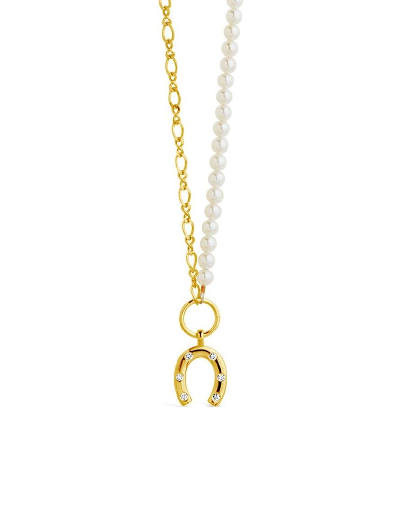 Elva Pearl CZ Horseshoe Necklace