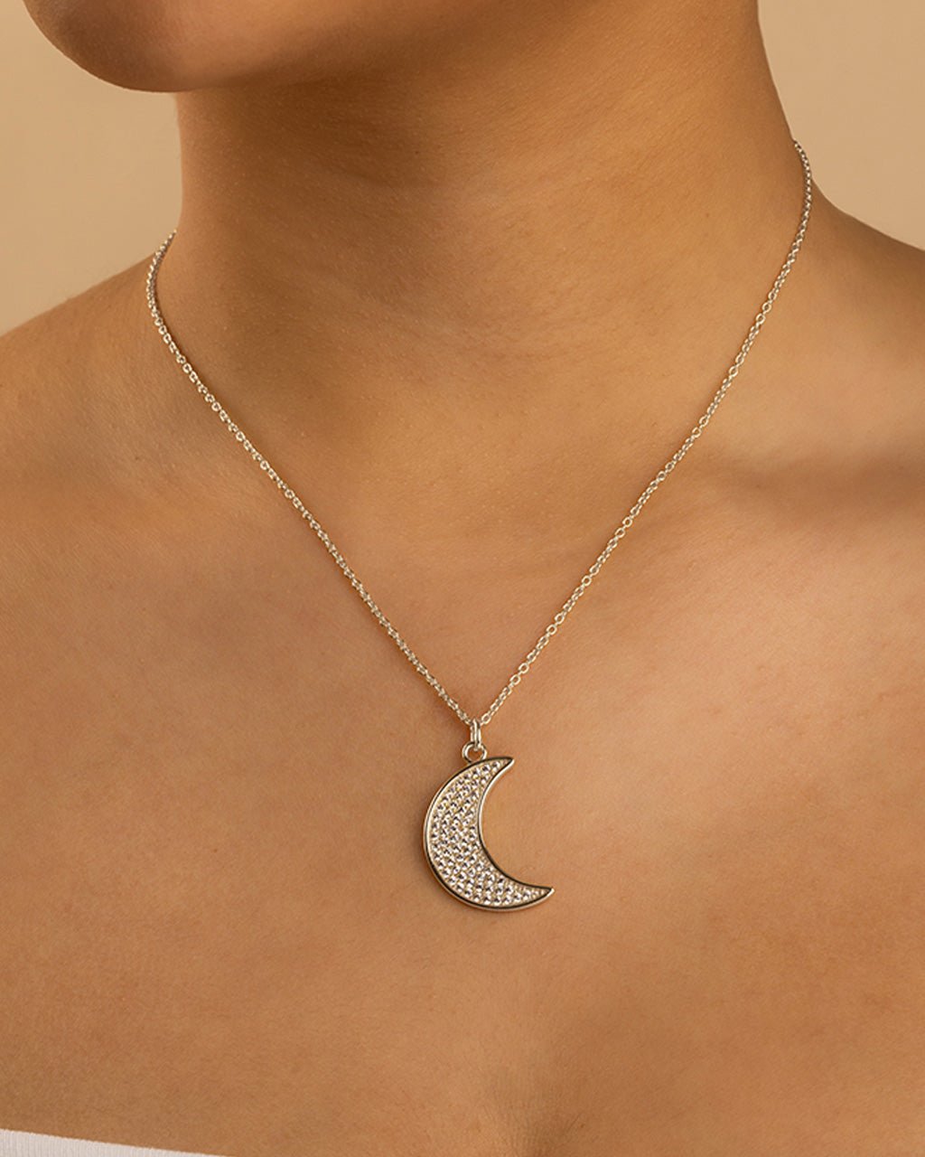 Pave CZ Moon Crescent Pendant