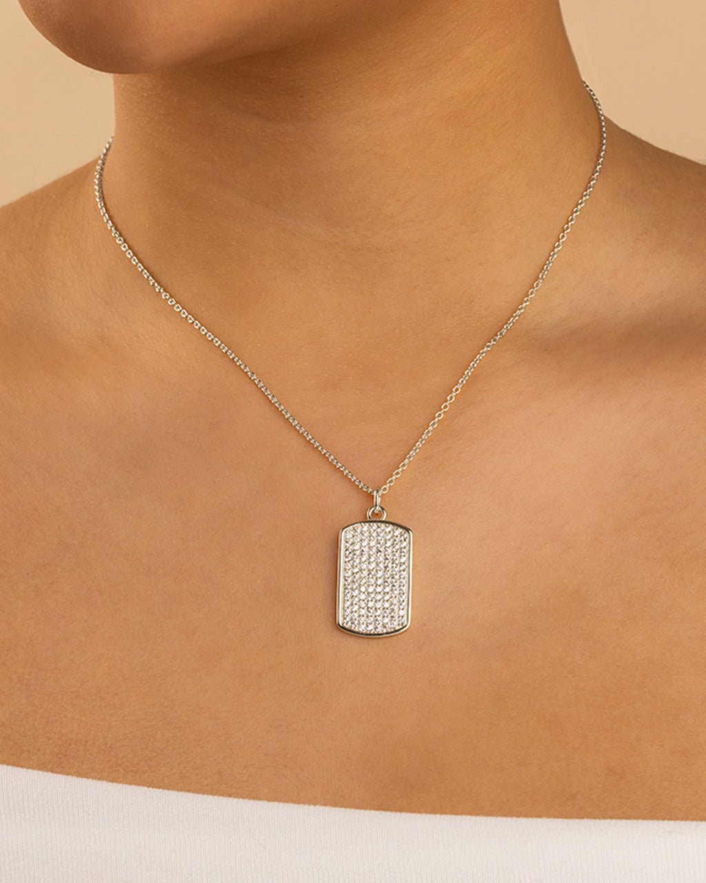 Pave CZ Rounded-edge Rectangle Pendant