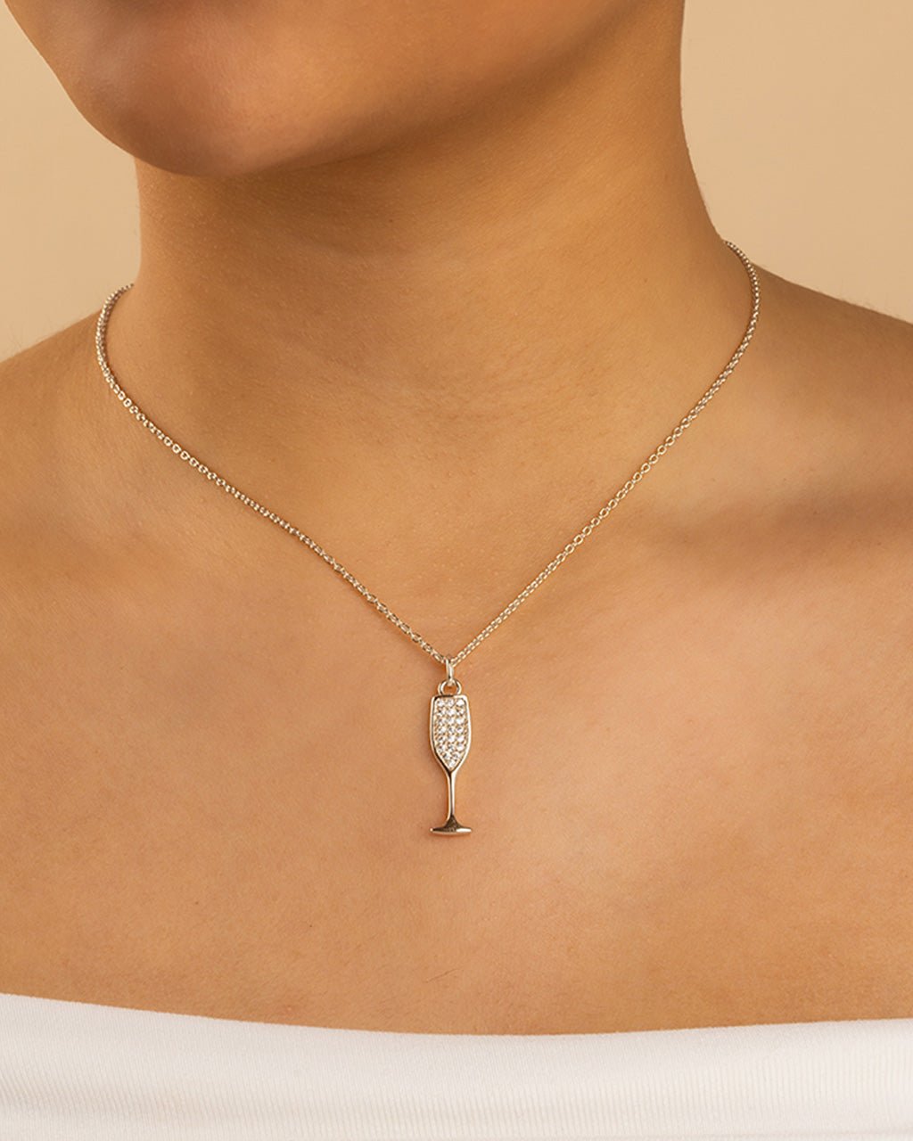 Pave CZ Champagne Flute Pendant