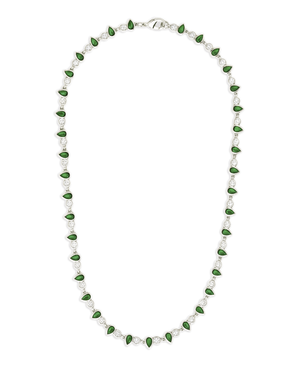 Emerald Pear & Round Cut Bezel CZ Tennis Necklace
