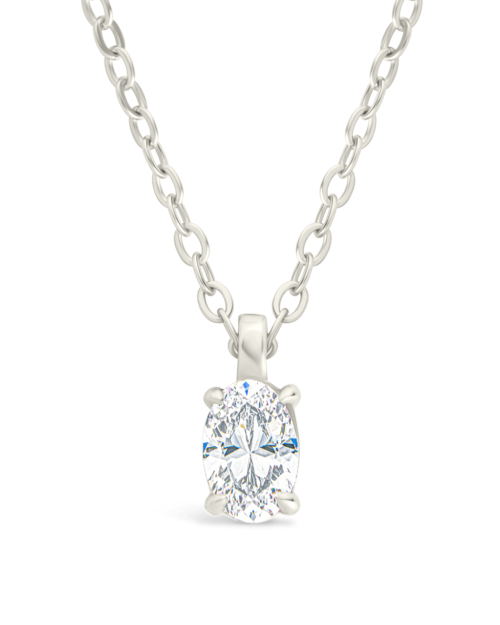 Sterling Silver Oval CZ Prong Set Pendant
