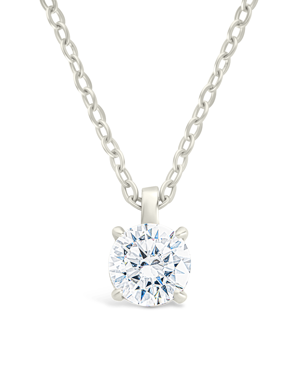 Sterling Silver Round CZ Prong Set Pendant