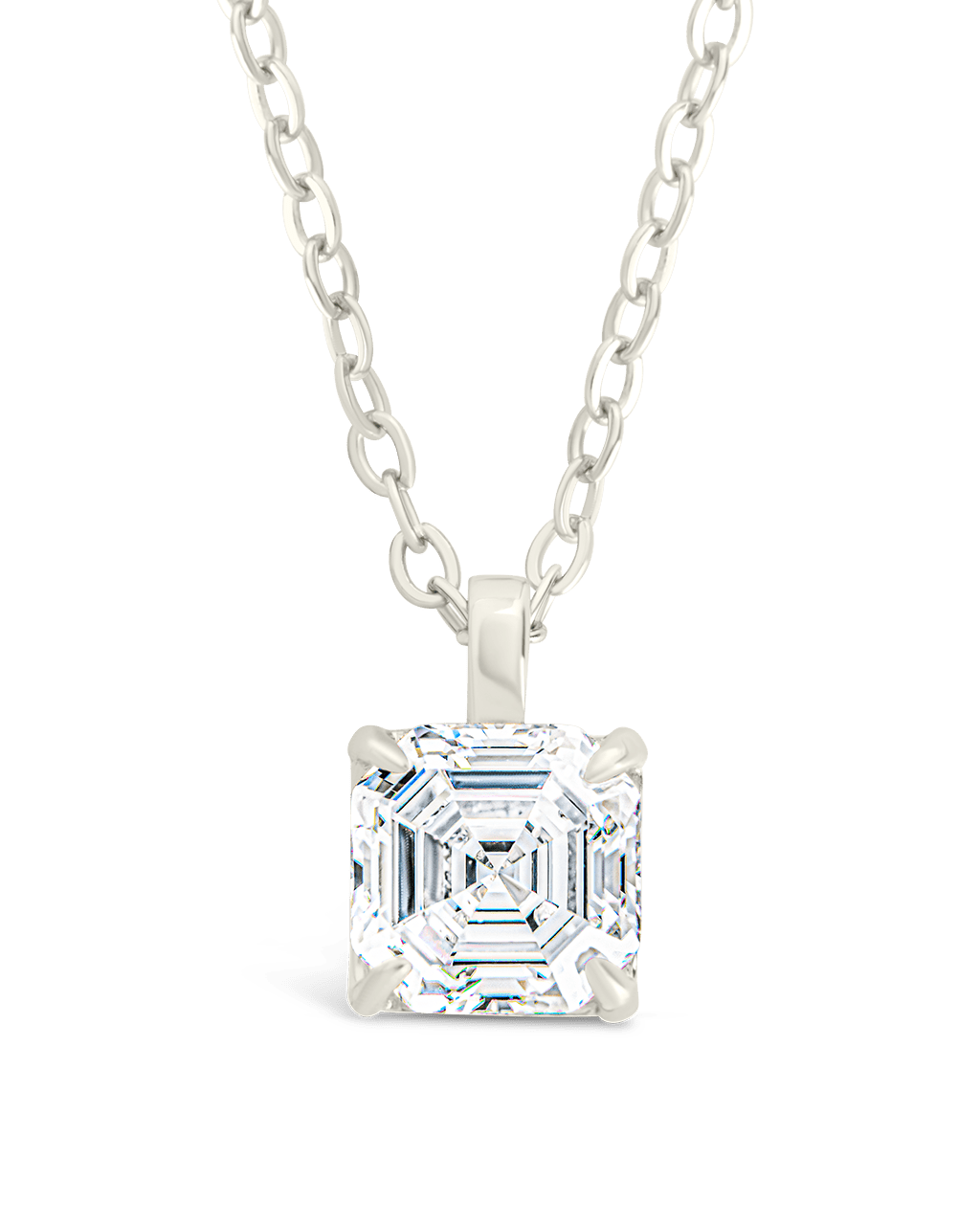 Sterling Silver Asscher Prong Set Pendant