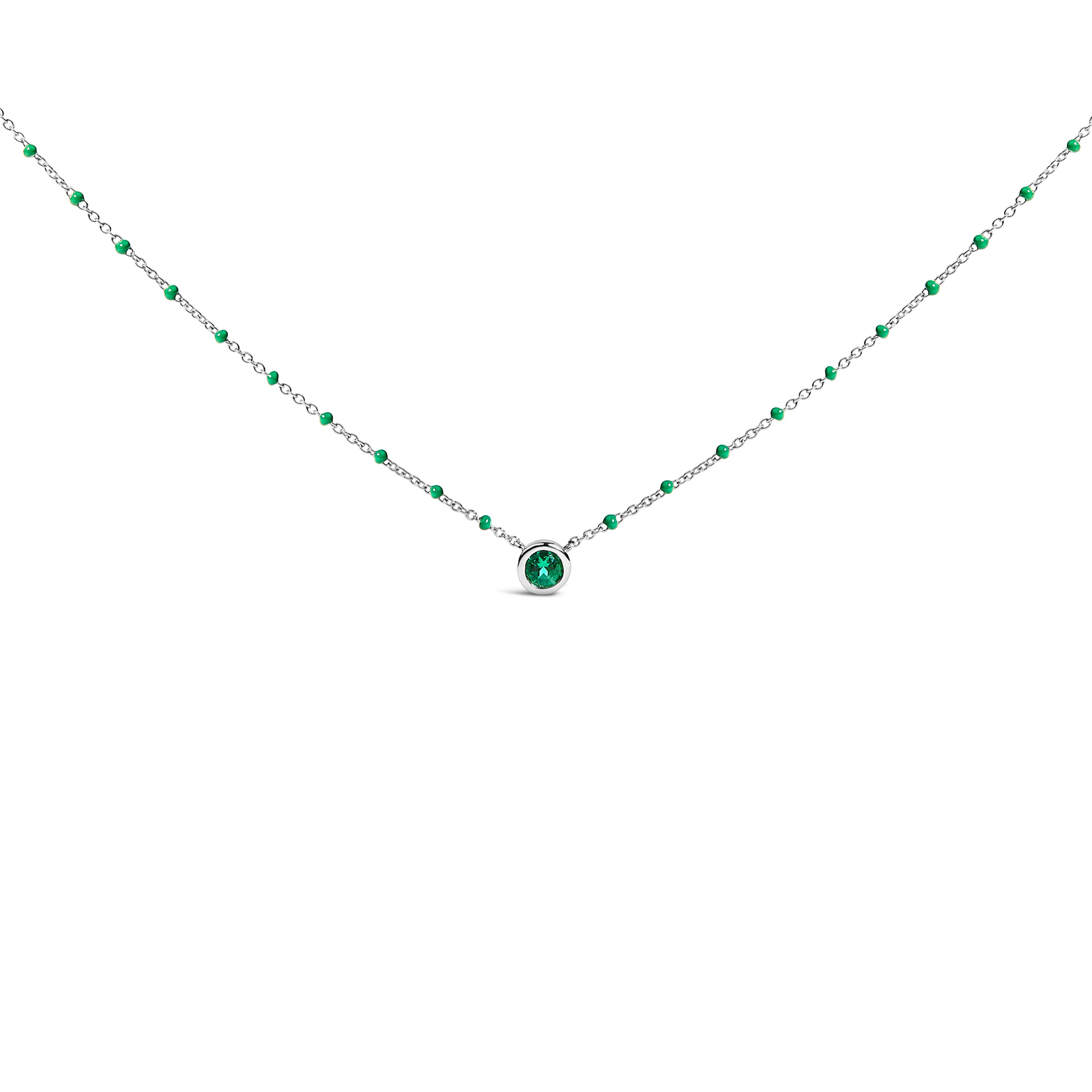 Sterling Silver Lab Created Emerald Bead Chain Necklace