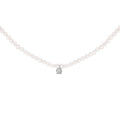 Sterling Silver Moonstone Bead Station Necklace with Diamond Accent