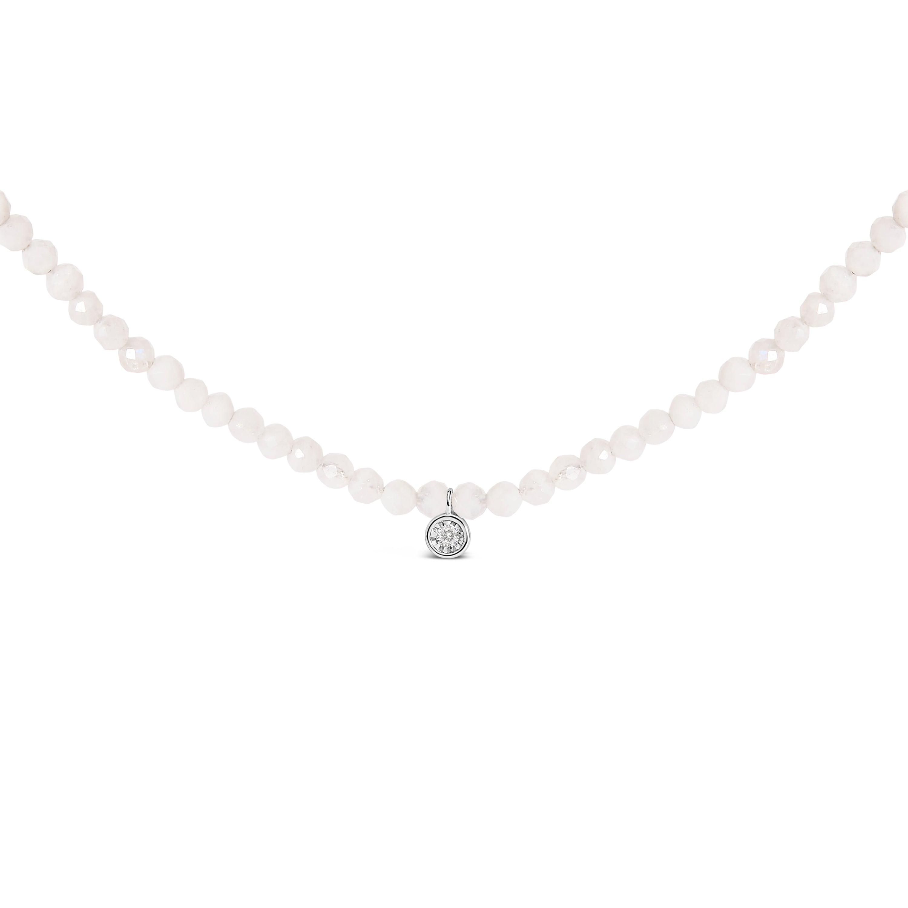 Sterling Silver Moonstone Bead Station Necklace with Diamond Accent